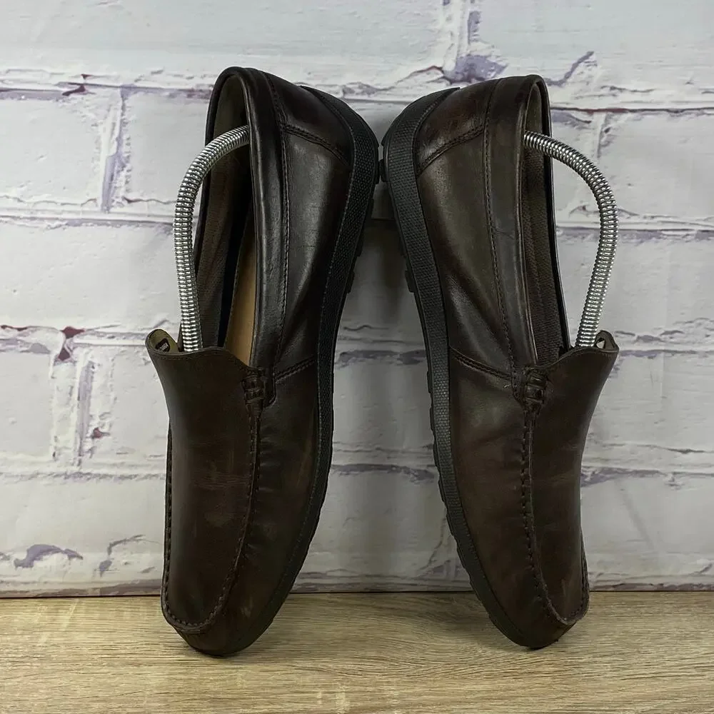 Ecco S Lite Brown Leather Driving Loafers Men's 42 US 8 Moc Toe Slip On Shoes